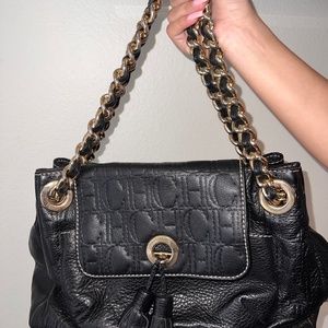 Carolina Herrera black and gold hand bag
